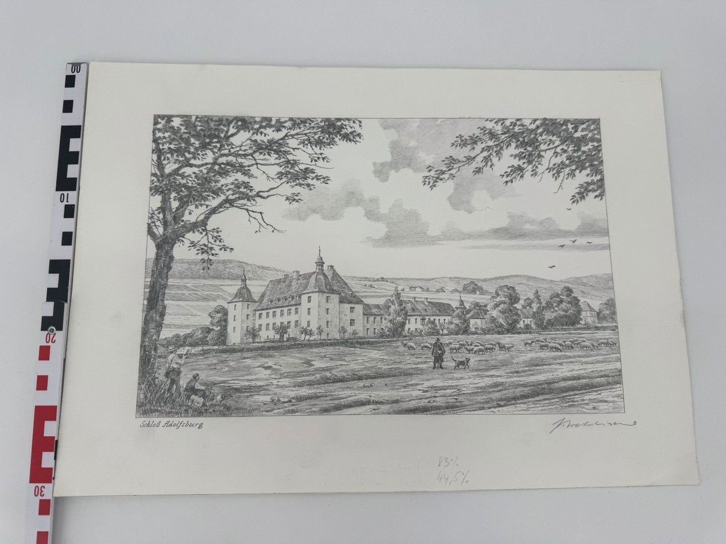 * HEINZ WEHLISCH ZEICHNUNG SCHLOß ADOLFSBURG KIRCHHUNDEM ANSICHT