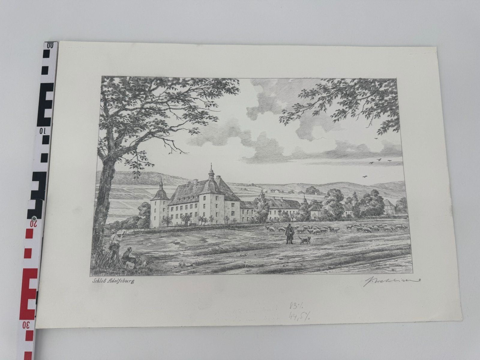 * HEINZ WEHLISCH ZEICHNUNG SCHLOß ADOLFSBURG KIRCHHUNDEM ANSICHT