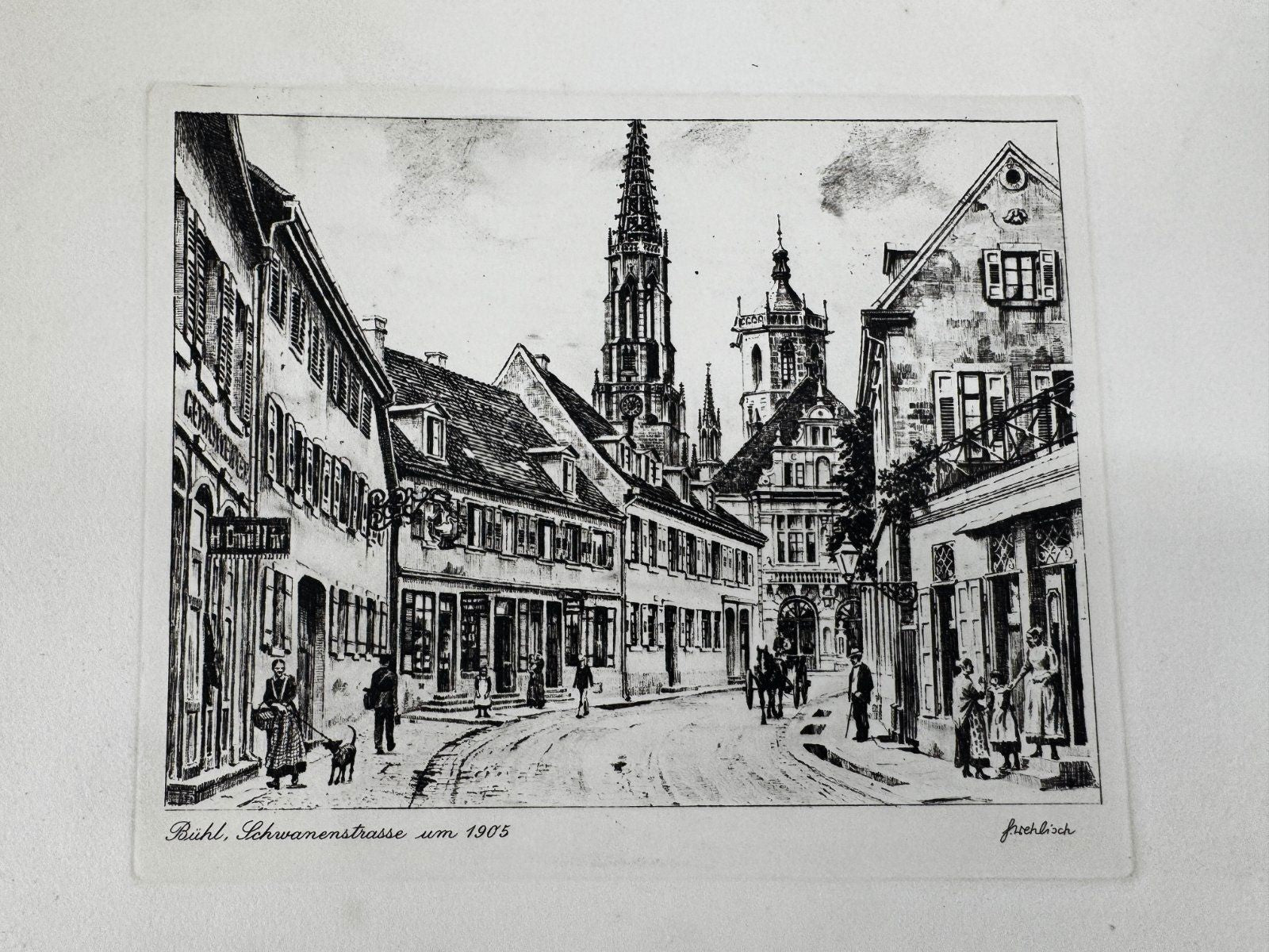 * HEINZ WEHLISCH ORIGINAL RADIERUNG BÜHL SCHWANENSTRASSE UM 1905