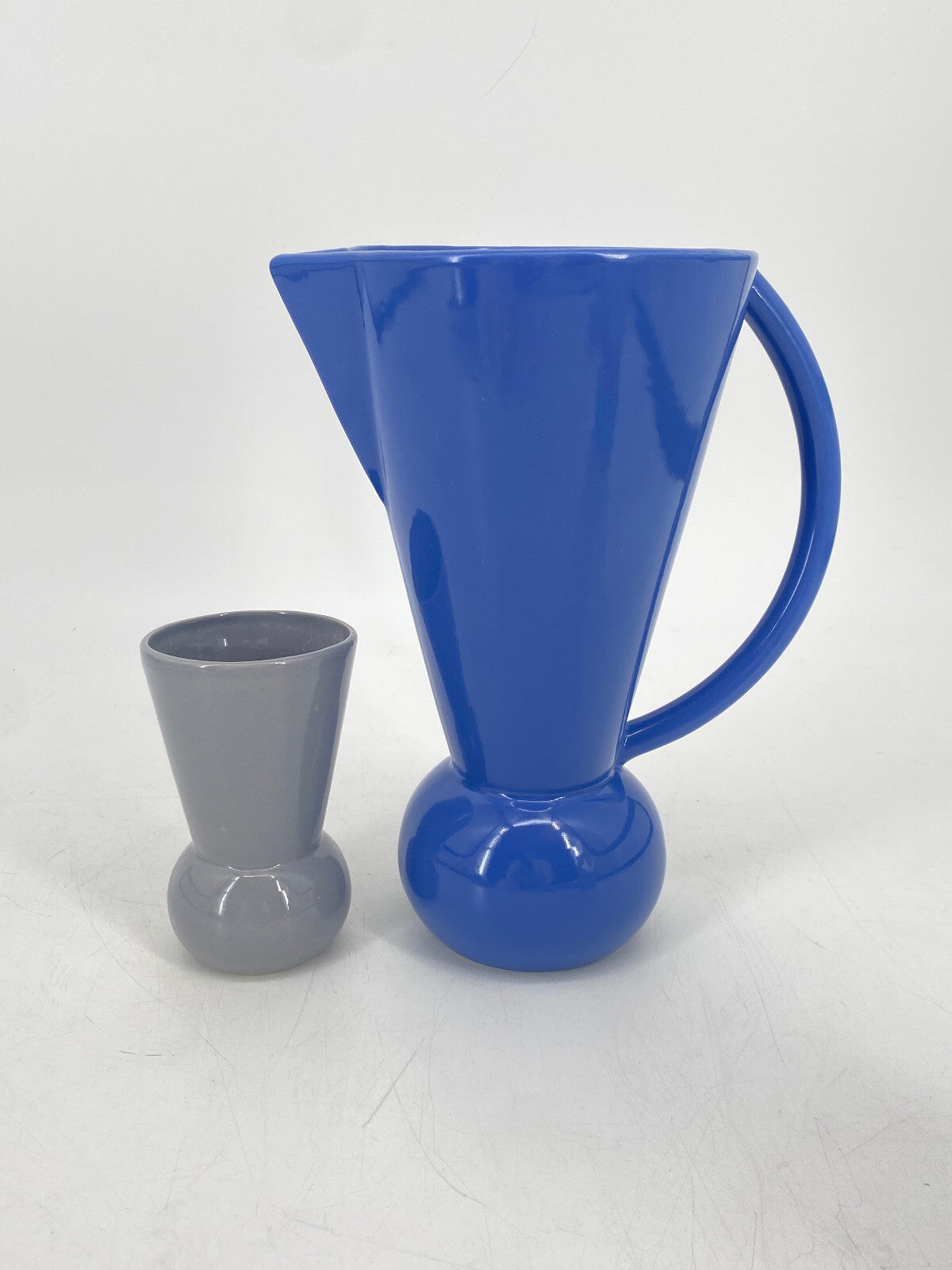 * KERAMIK 80ER JAHRE KRUG KARAFFE VASE BLAU GRAU VINTAGE POST MODERN