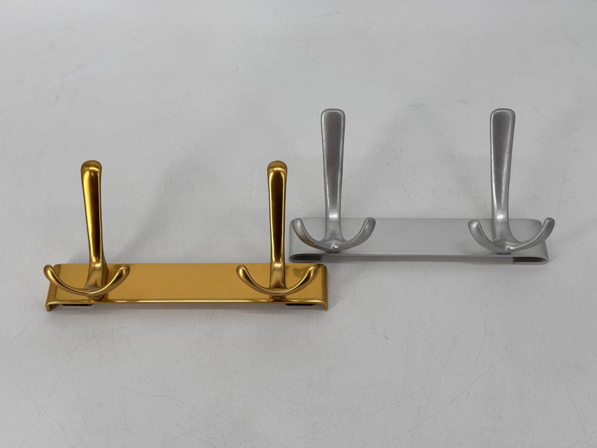 2x GARDEROBE HAKENLEISTEN 2 HAKEN MESSING ALU 70er VINTAGE