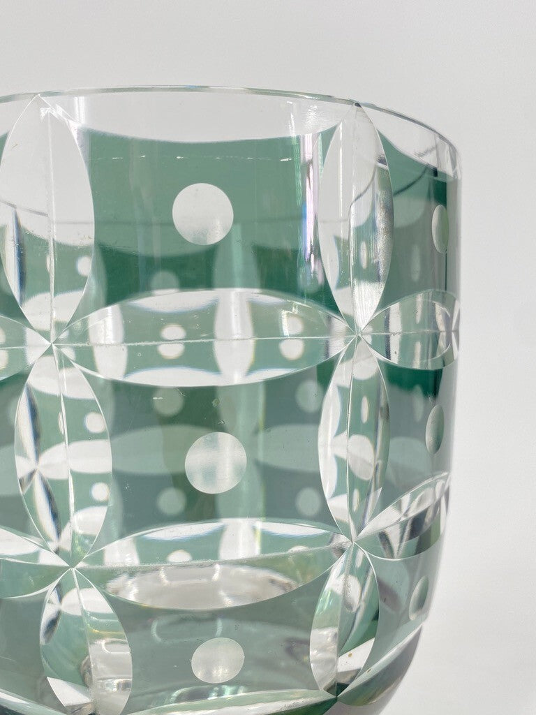 * VASE BÖHMISCHES GLAS ART DECO TOPF TÜRKIS BLAU GRÜN GESCHLIFFEN PUNKTE