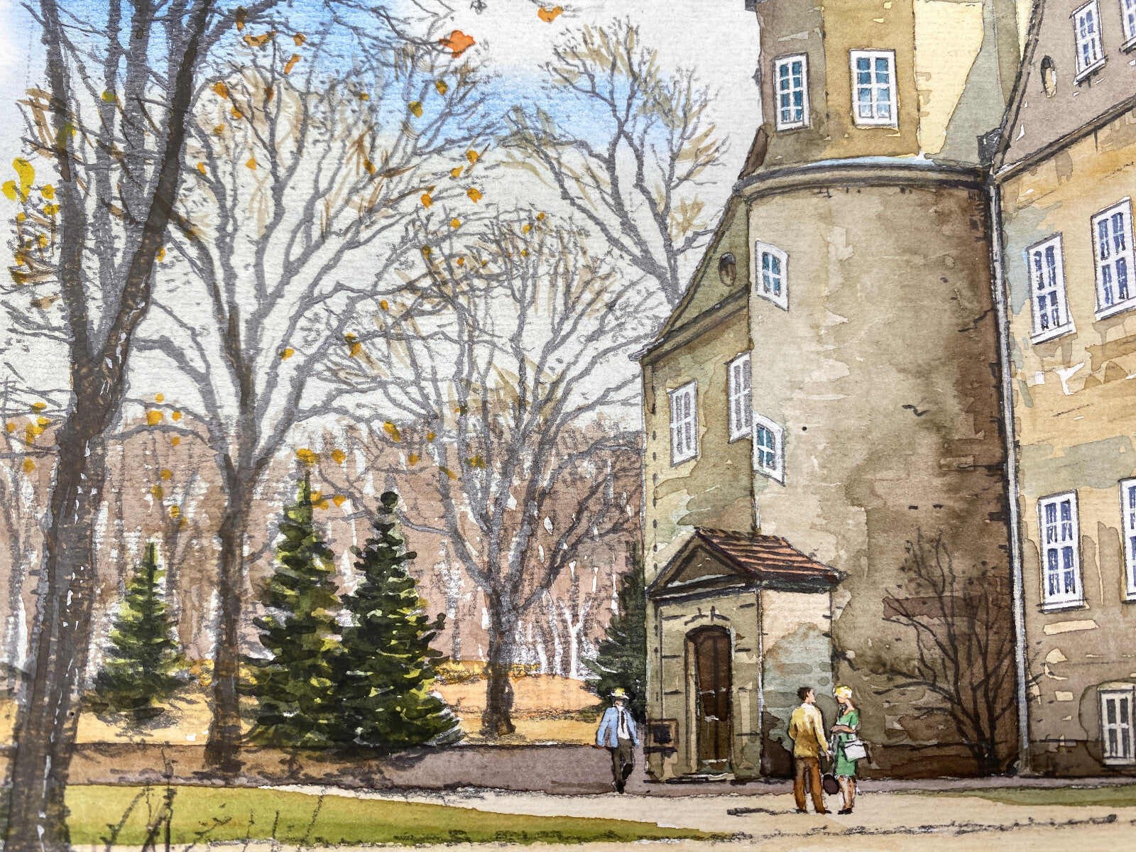 DEUTSCHER KÜNSTLER HEINZ WEHLISCH JAGDSCHLOSS KÖNIGSWUSTERHAUSEN AQUARELL