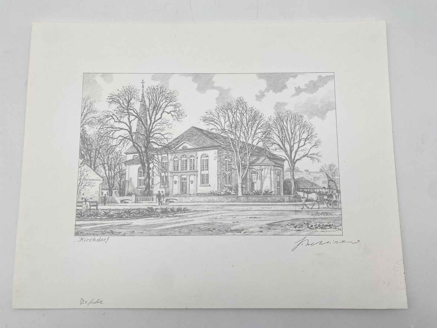 HEINZ WEHLISCH ZEICHNUNG SANKT NICOLAI KIRCHE KIRCHDORF HANDSIGNIERT