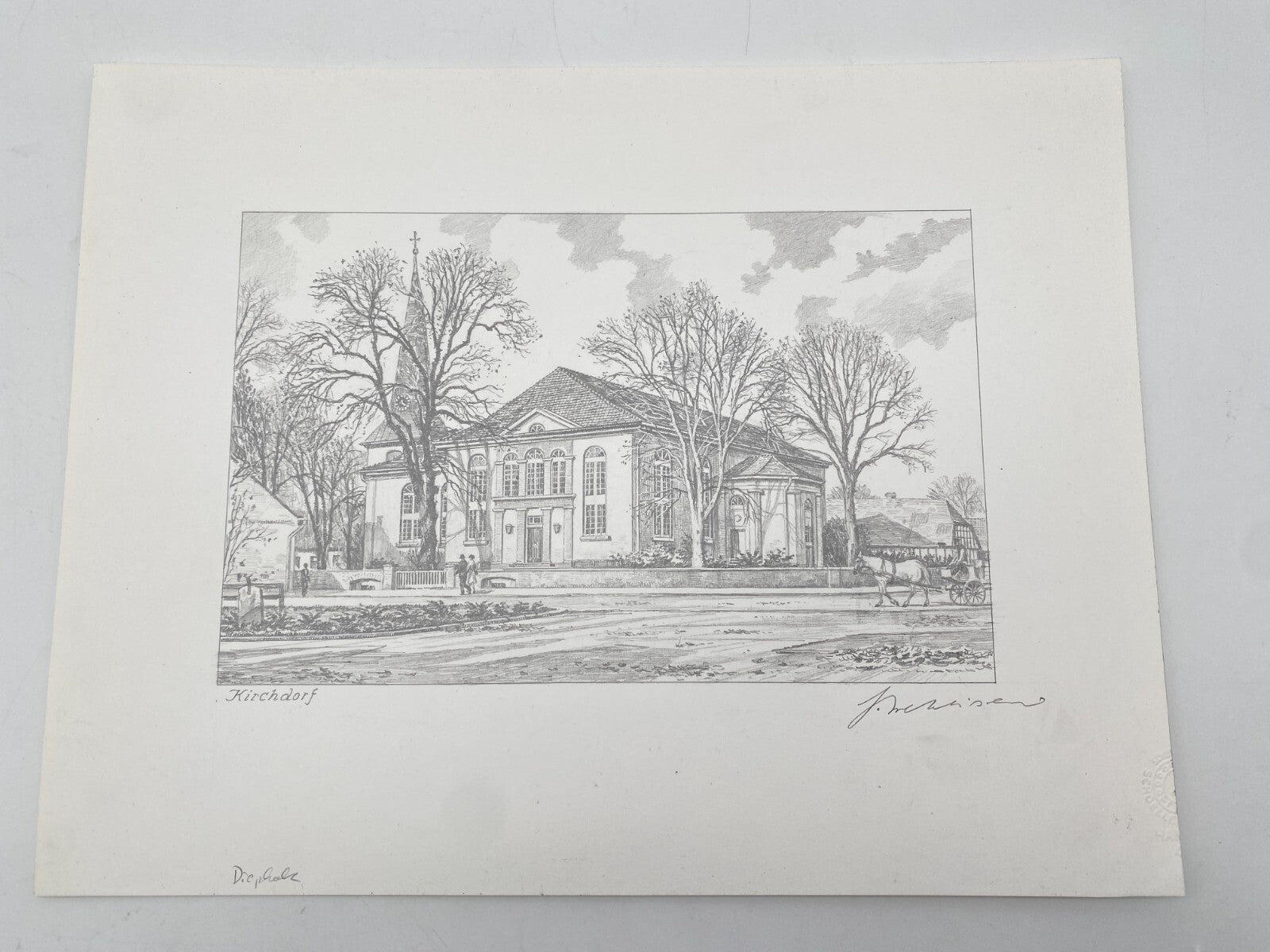 HEINZ WEHLISCH ZEICHNUNG SANKT NICOLAI KIRCHE KIRCHDORF HANDSIGNIERT