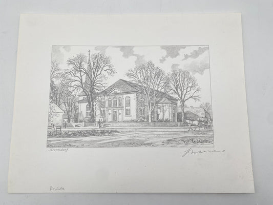 HEINZ WEHLISCH ZEICHNUNG SANKT NICOLAI KIRCHE KIRCHDORF HANDSIGNIERT