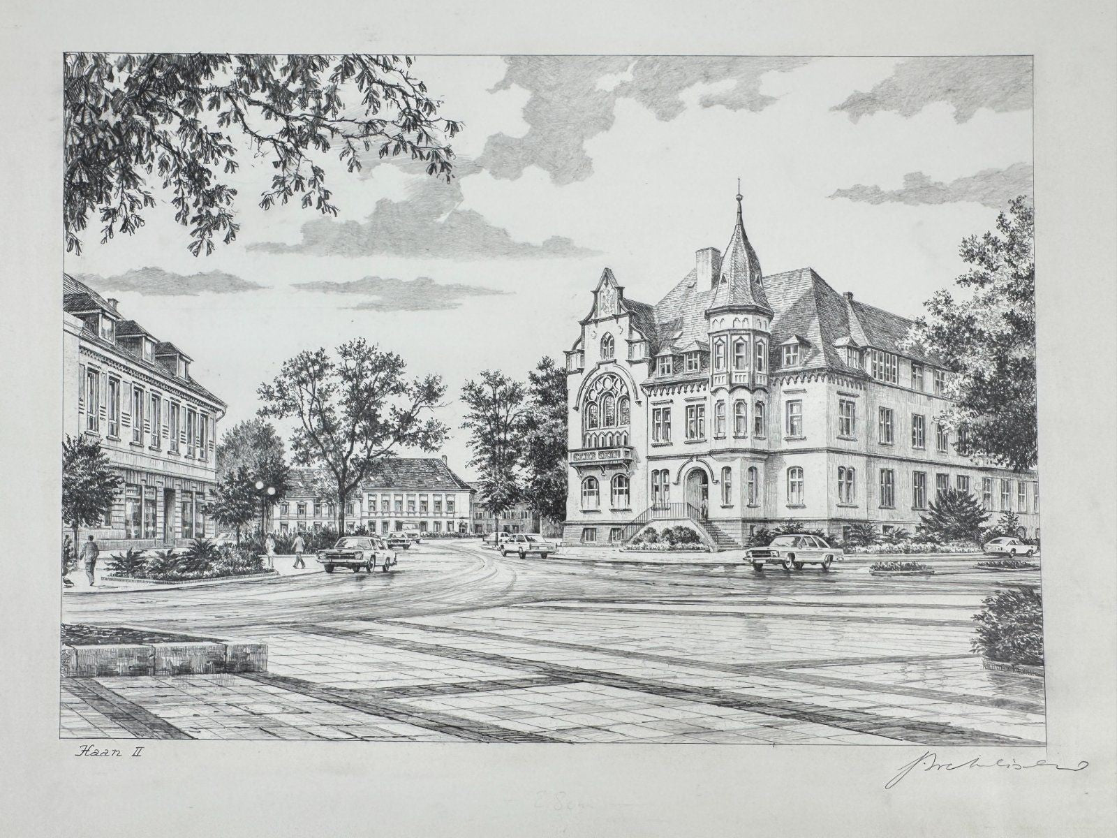 * HEINZ WEHLISCH ZEICHNUNG HAAN RATHAUS UM 1980 SIGNIERT