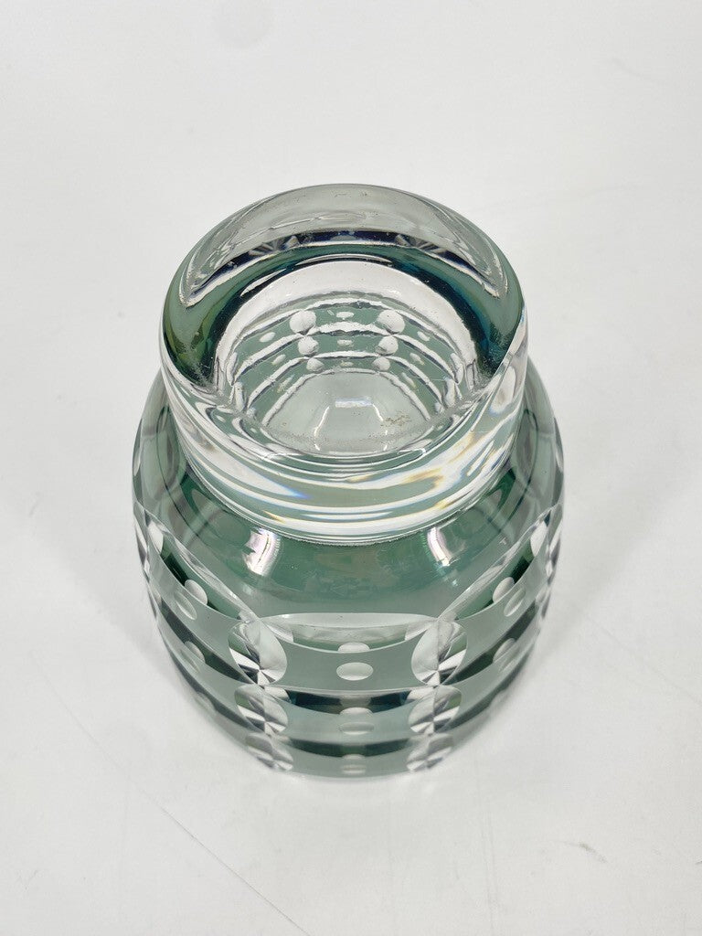 * VASE BÖHMISCHES GLAS ART DECO TOPF TÜRKIS BLAU GRÜN GESCHLIFFEN PUNKTE