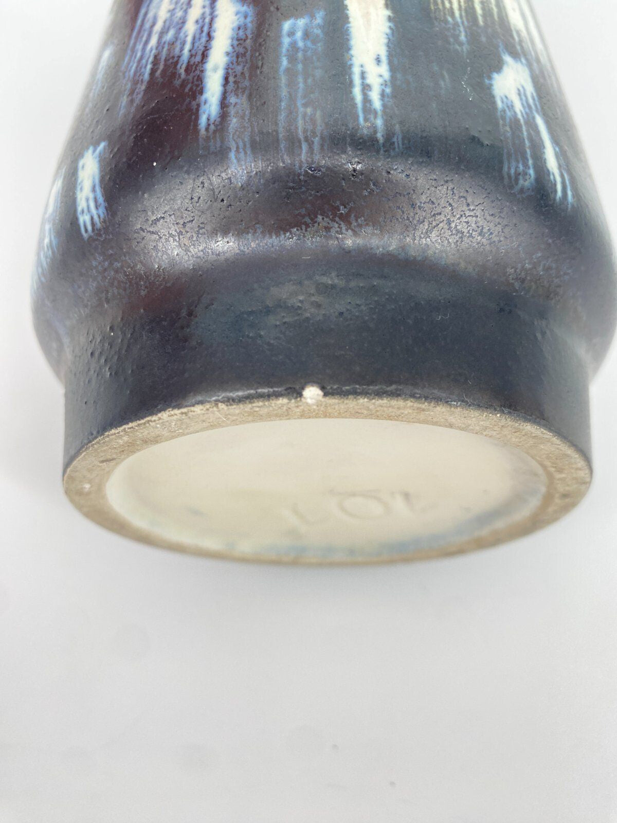 * VASE KERAMIK BLAU WEIß 31,5 CM VINTAGE MID CENTURY VINTAGE