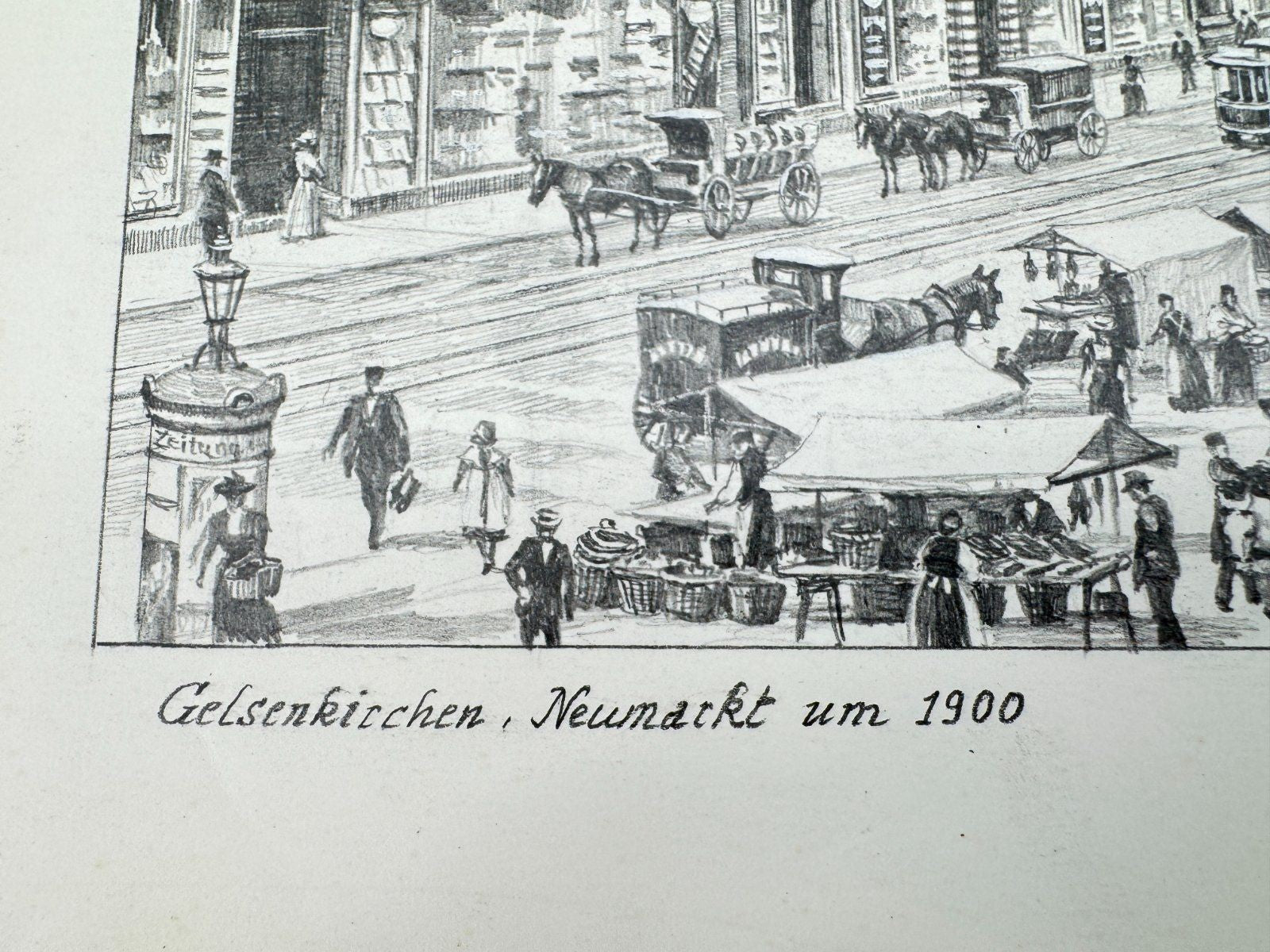 * HEINZ WEHLISCH ZEICHNUNG GELSENKIRCHEN NEUMARKT UM 1900 ANSICHT