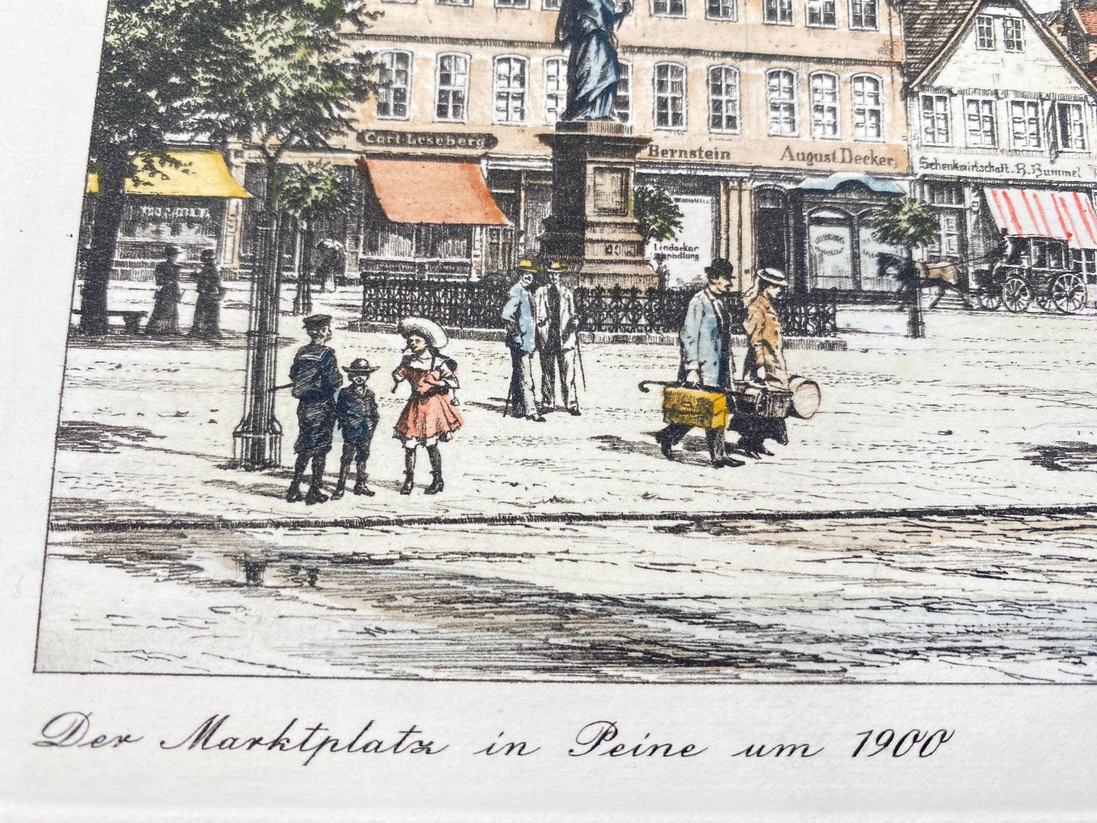 HEINZ WEHLISCH DEUTSCHER KÜNSTLER RADIERUNG COLORIERT PEINE MARKTPLATZ UM 1900