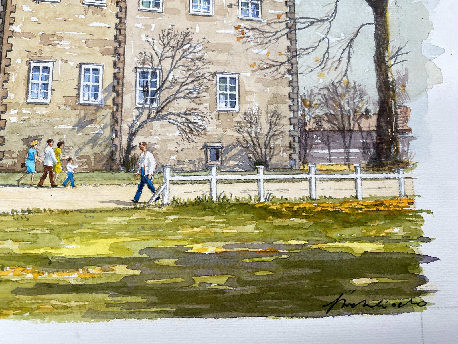 DEUTSCHER KÜNSTLER HEINZ WEHLISCH JAGDSCHLOSS KÖNIGSWUSTERHAUSEN AQUARELL