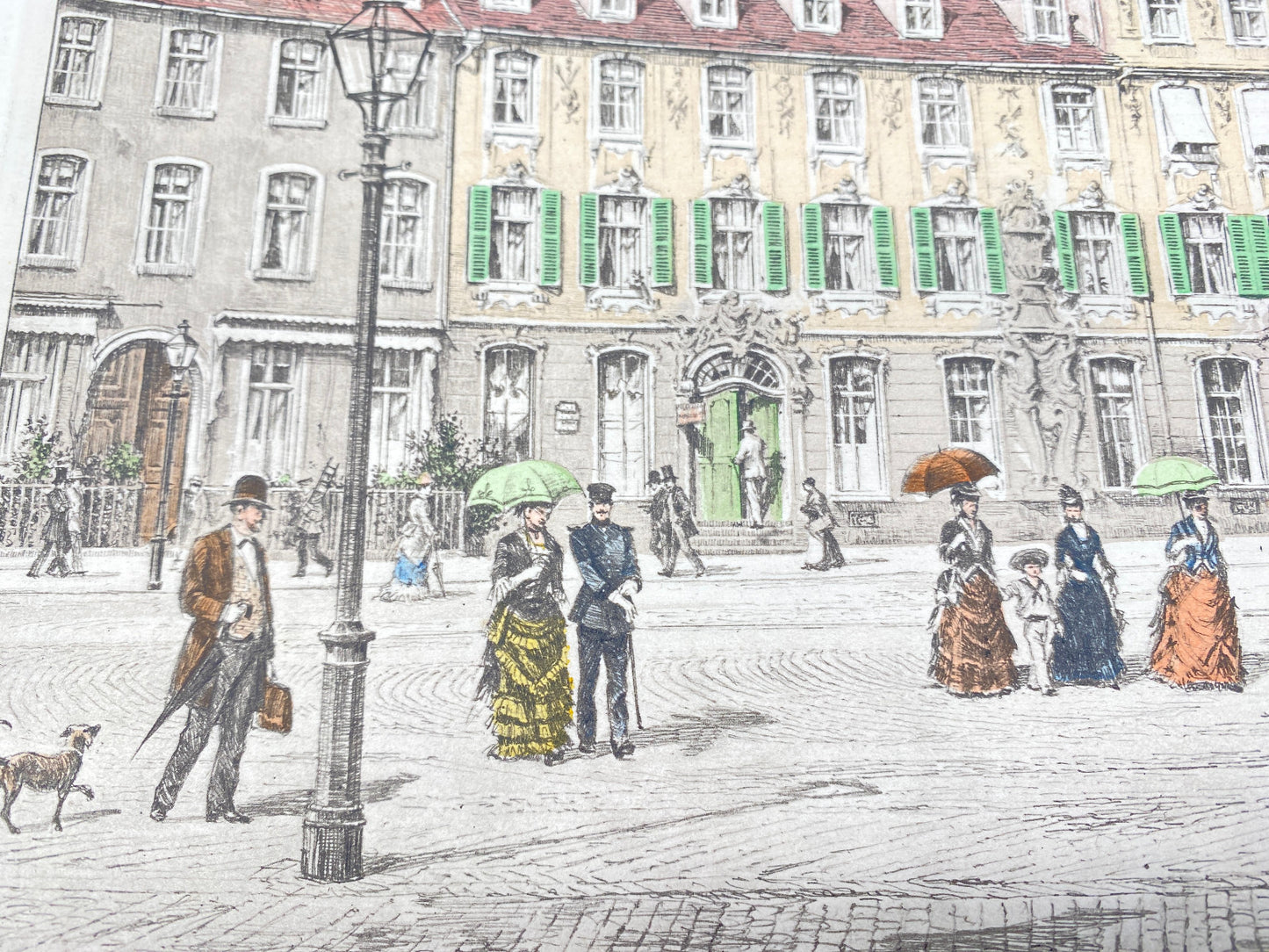 HEINZ WEHLISCH DER KÖNIGSPLATZ IN KASSEL UM 1877 ORIGINAL RADIERUNG KOLORIERT