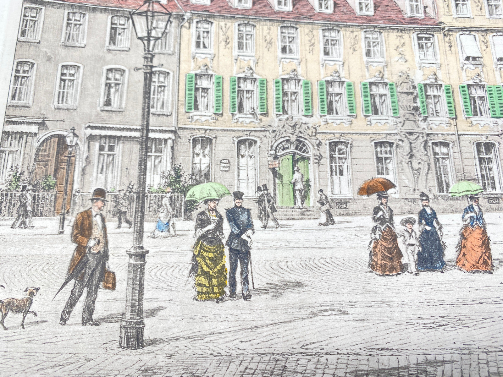 HEINZ WEHLISCH DER KÖNIGSPLATZ IN KASSEL UM 1877 ORIGINAL RADIERUNG KOLORIERT