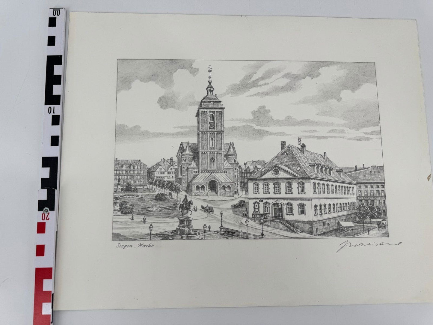 * HEINZ WEHLISCH ZEICHNUNG SIEGEN MARKT ANSICHT SIGNIERT