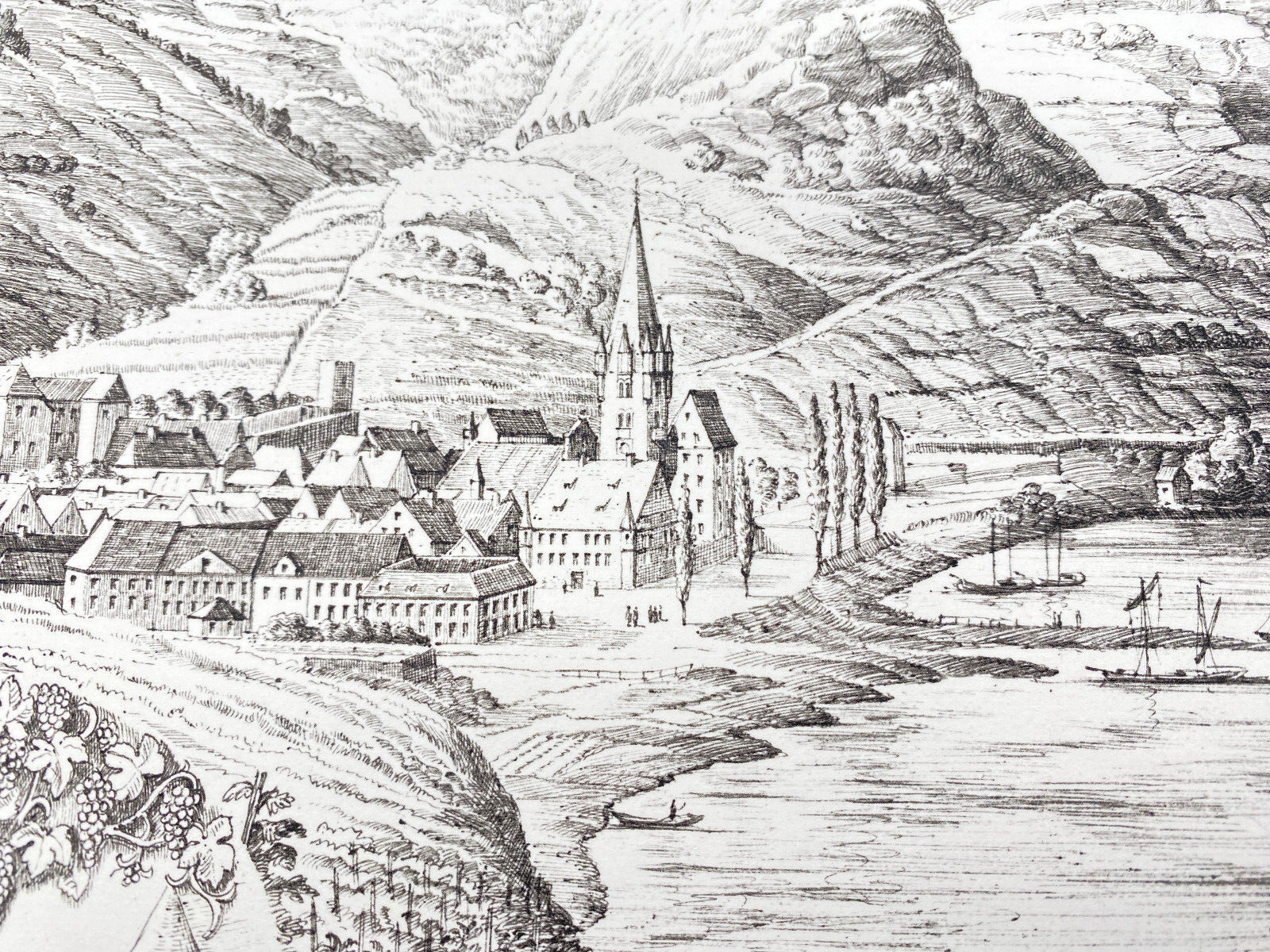 HEINZ WEHLISCH  RADIERUNG BERNCASTEL UM 1830 ORIGINAL HANDSIGNIERT