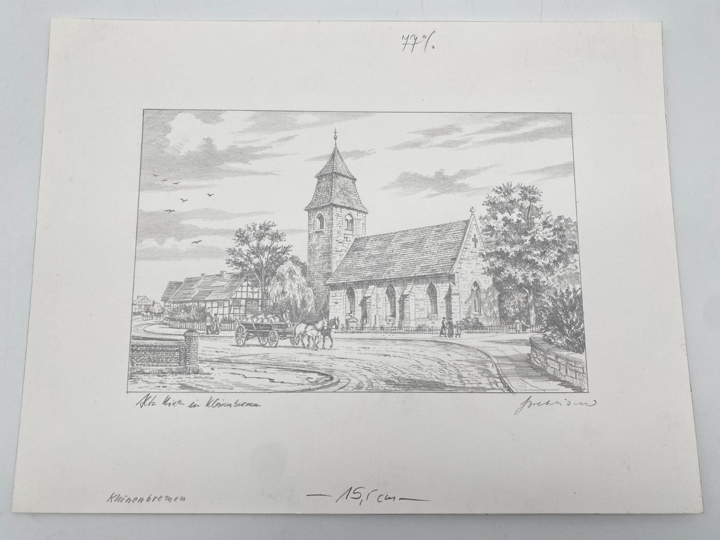 HEINZ WEHLISCH ZEICHNUNG ALTE KIRCHE KLEINENBREMEN  SIGNIERT