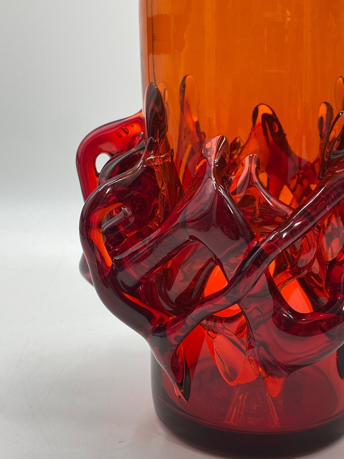 * VASE GLASVASE ROT JERZY SLUCZAN ORKUSZ KRAKAU GLASWAREN HANDARBEIT 70 VINTAGE