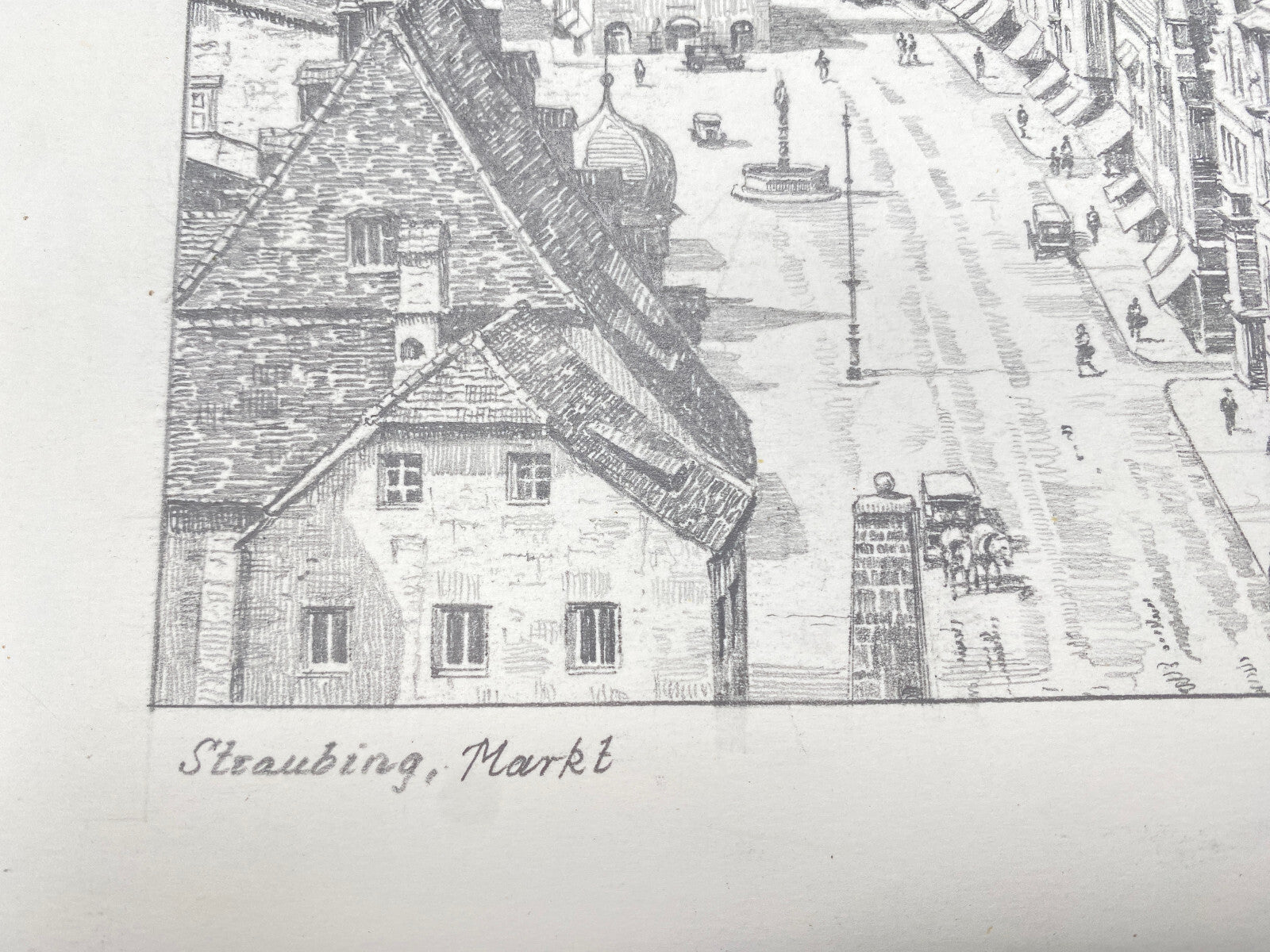 DEUTSCHER KÜNSTLER HEINZ WEHLISCH ZEICHNUNG STRAUBING MARKT HANDSIGNIERT