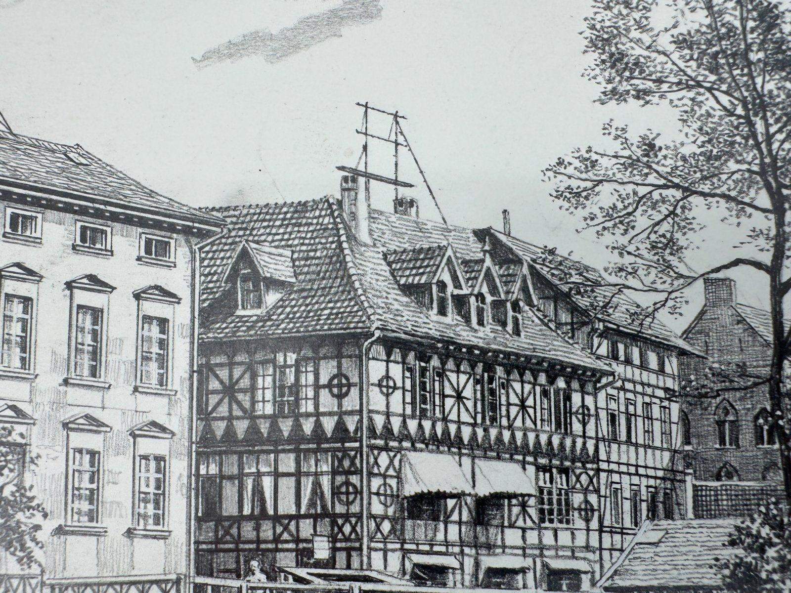 * HEINZ WEHLISCH ZEICHNUNG MEININGEN WASSERBURG MÜHLE ANSICHT