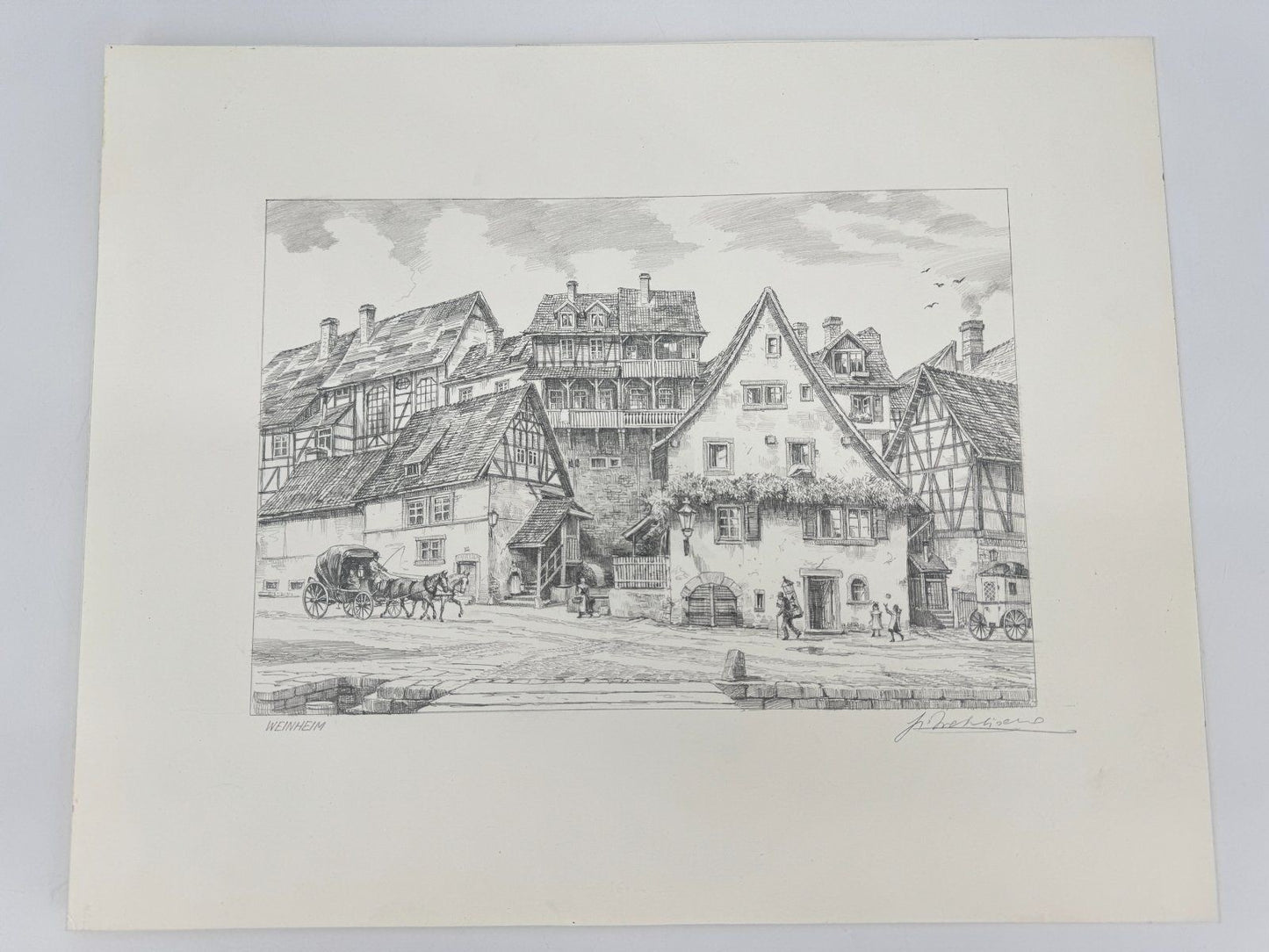 * HEINZ WEHLISCH ZEICHNUNG WEINHEIM UM 1880 ANSICHT SIGNIERT