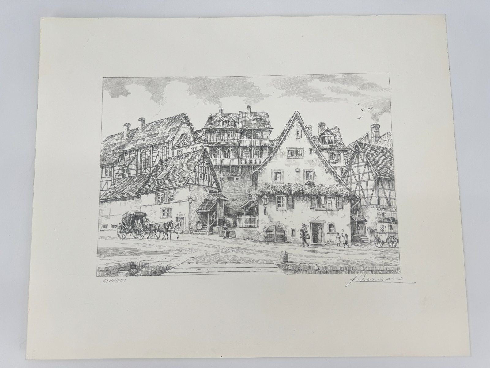 * HEINZ WEHLISCH ZEICHNUNG WEINHEIM UM 1880 ANSICHT SIGNIERT