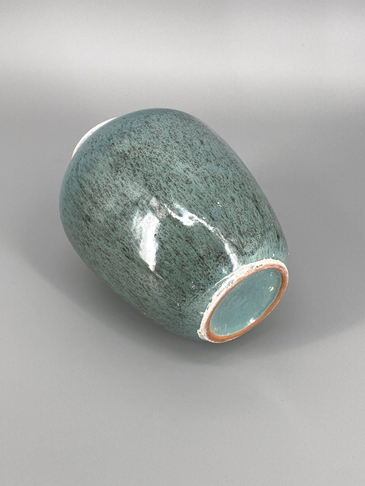 * KERAMIK VASE TÜRKIS BLAU GRÜN GLASUR GESPRENKELT VINTAGE 70er