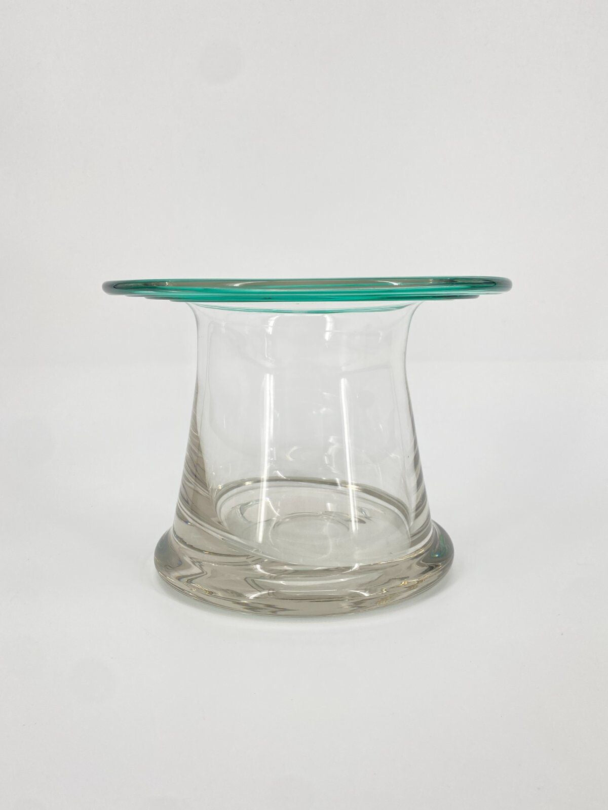 * SEKTKÜHLER VASE SCHALE GLAS HANDGEMACHT SPIRALE TÜRKIS ZYLINDER VINTAGE MUND