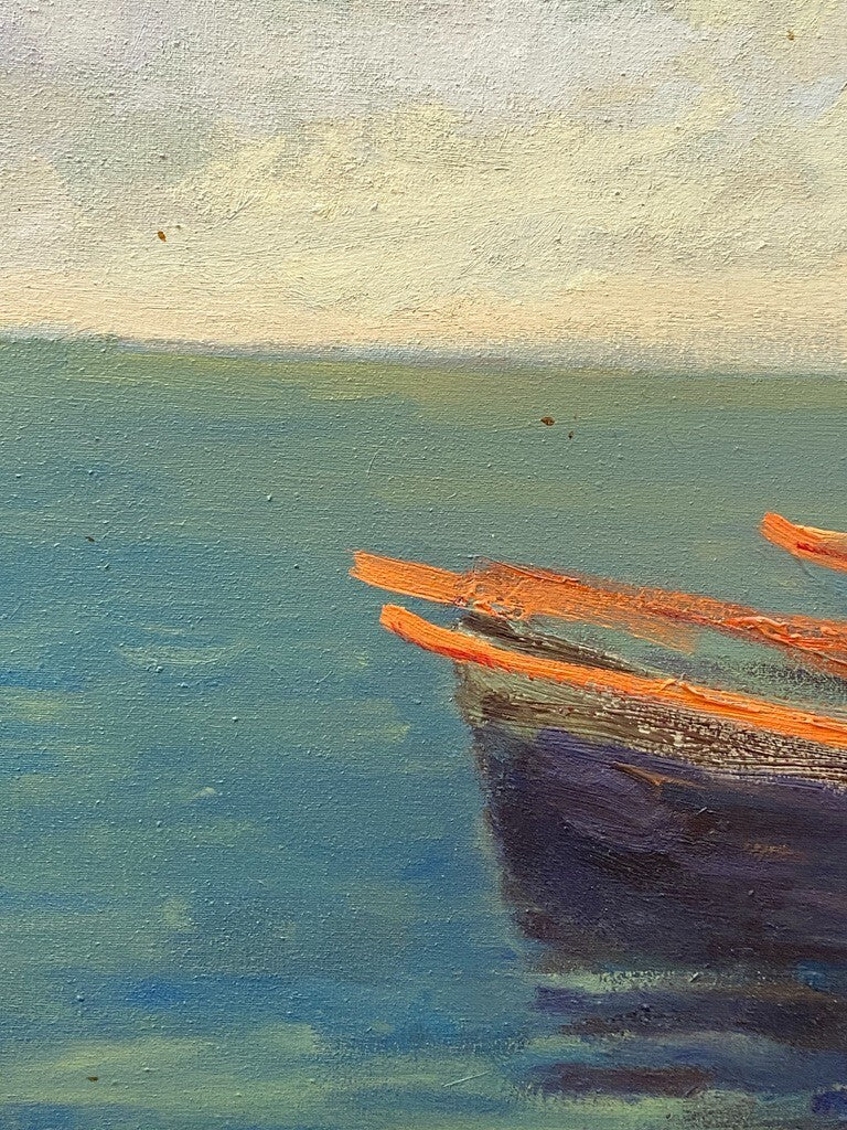 * ÖLGEMÄLDE GEMÄLDE AUGUST ENDRUSCHAT SEGELBOOT HAFEN MEER VINTAGE SIGNIERT
