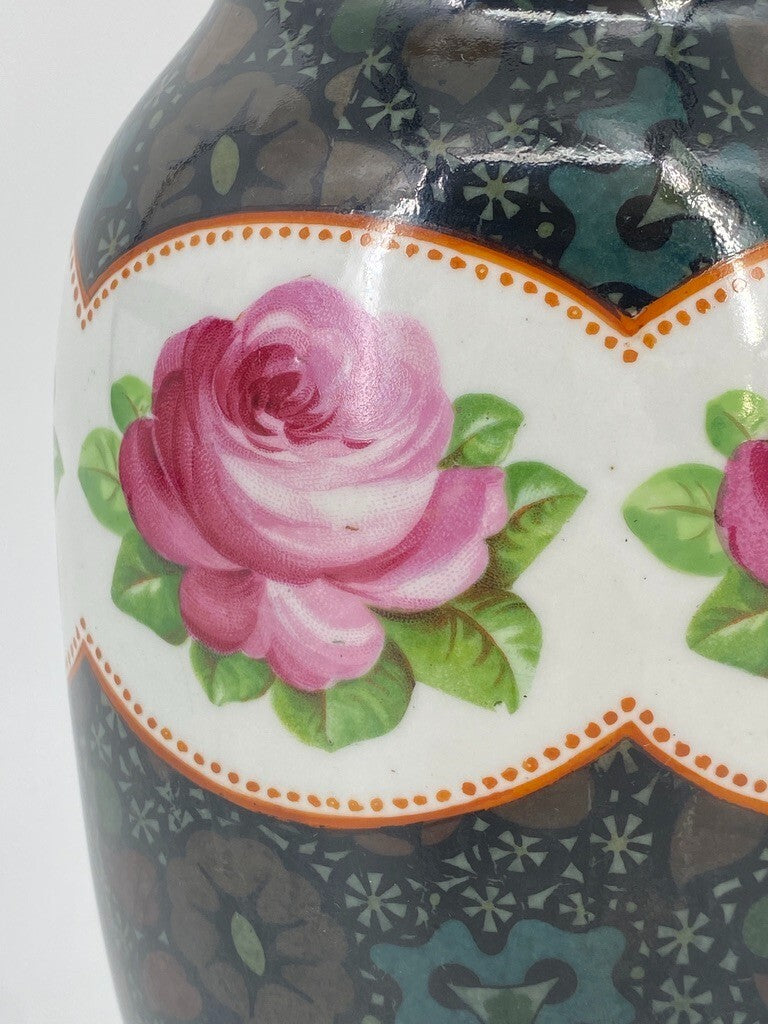 * EICHWALD PORZELLAN VASE BÖHMEN JUGENDSTIL 1900 ROSEN DEKOR VINTAGE