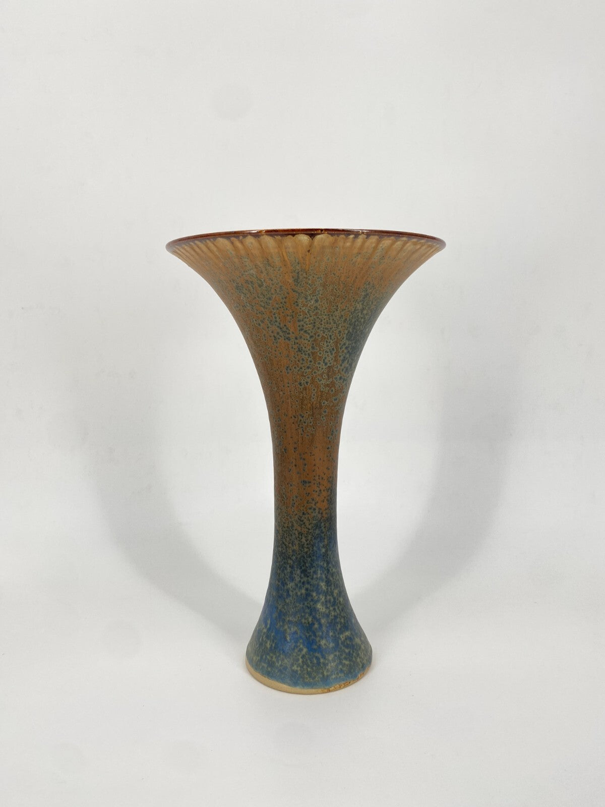 * STUDIO KERAMIK HELMUT SCHWABE VASE BLAU BRAUN KONKAV 30 CM VINTAGE