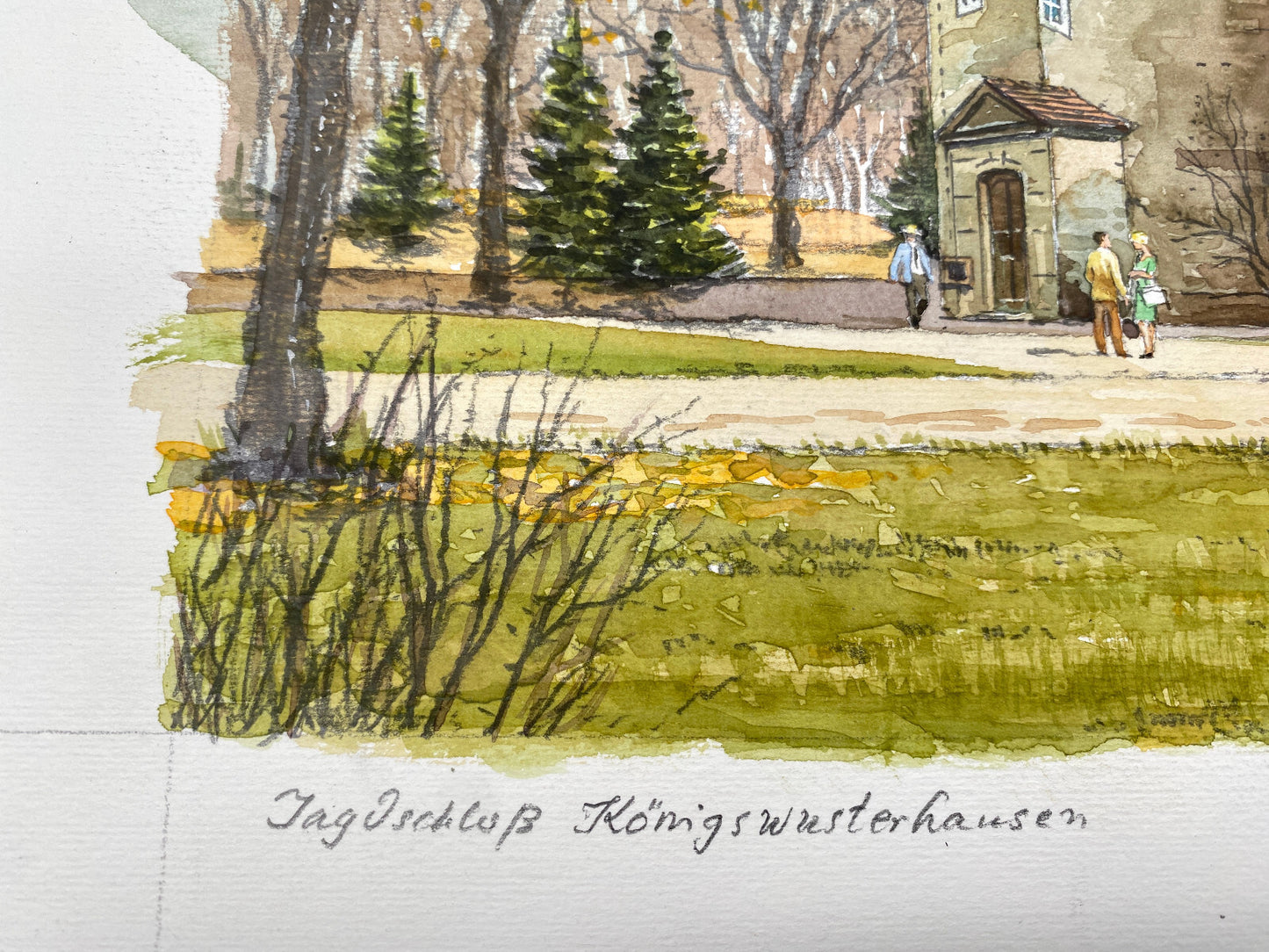 DEUTSCHER KÜNSTLER HEINZ WEHLISCH JAGDSCHLOSS KÖNIGSWUSTERHAUSEN AQUARELL