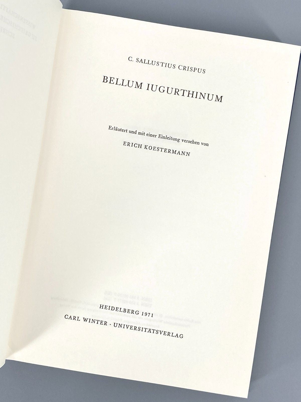 *BUCH SALLUSTIUS CRISPUS BELLUM IUGURTHINUM ERICH KOESTERMANN