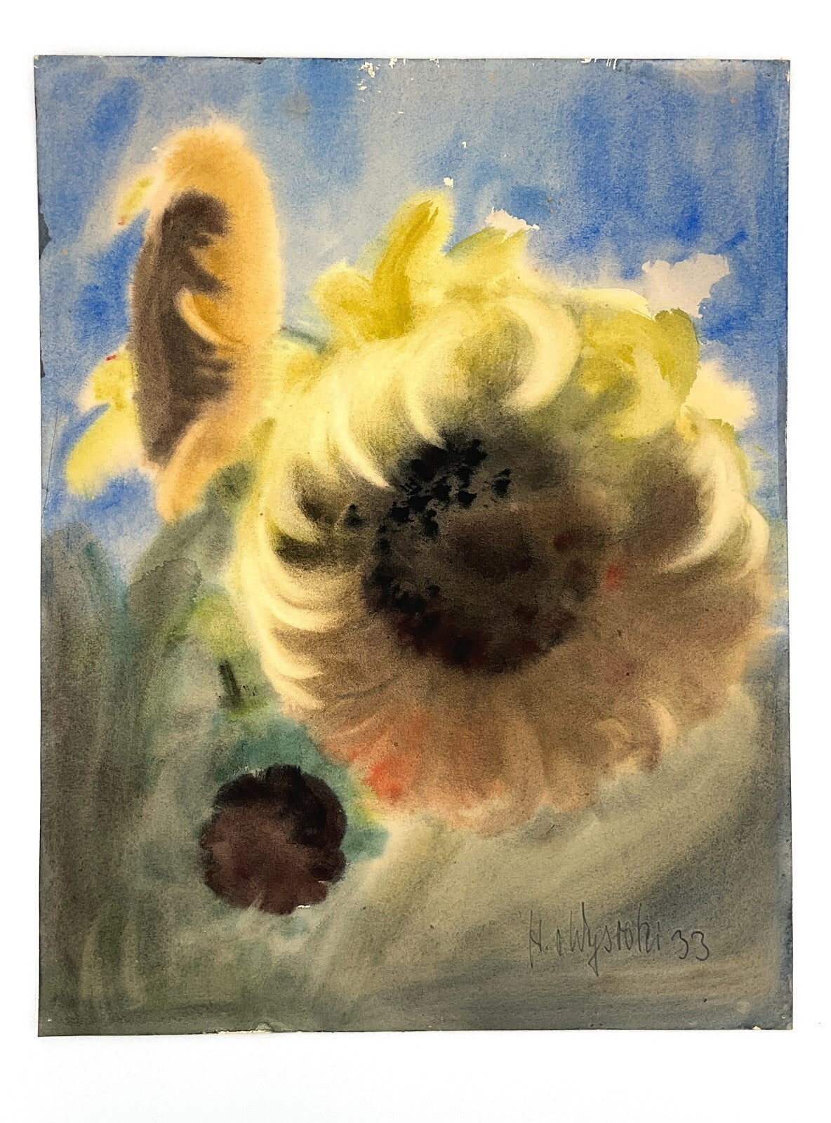 *GEMÄLDE AQUARELL SONNENBLUMEN STILLEBEN 1933 POLNISCH SIGNIERT UNIKAT EXPRESSIO