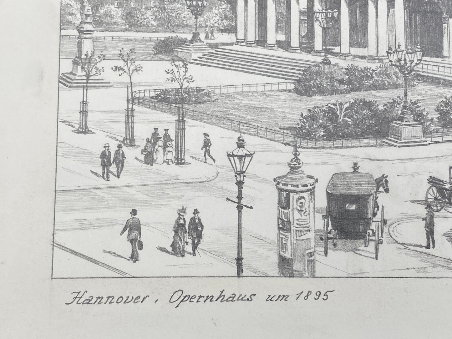 DEUTSCHER KÜNSTLER HEINZ WEHLISCH ZEICHNUNG HANNOVER OPERNHAUS UM 1895 SIGNIERT