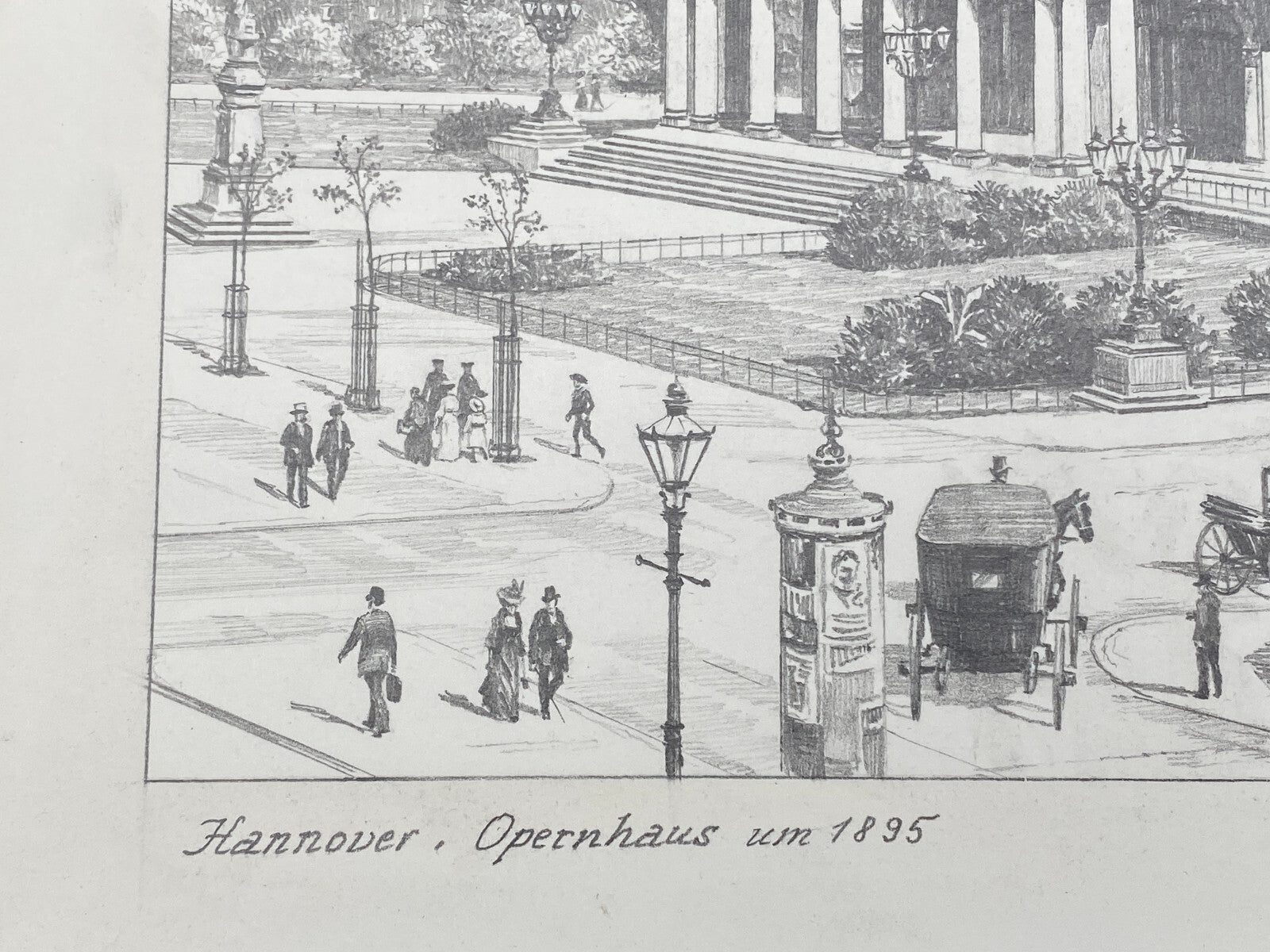 DEUTSCHER KÜNSTLER HEINZ WEHLISCH ZEICHNUNG HANNOVER OPERNHAUS UM 1895 SIGNIERT