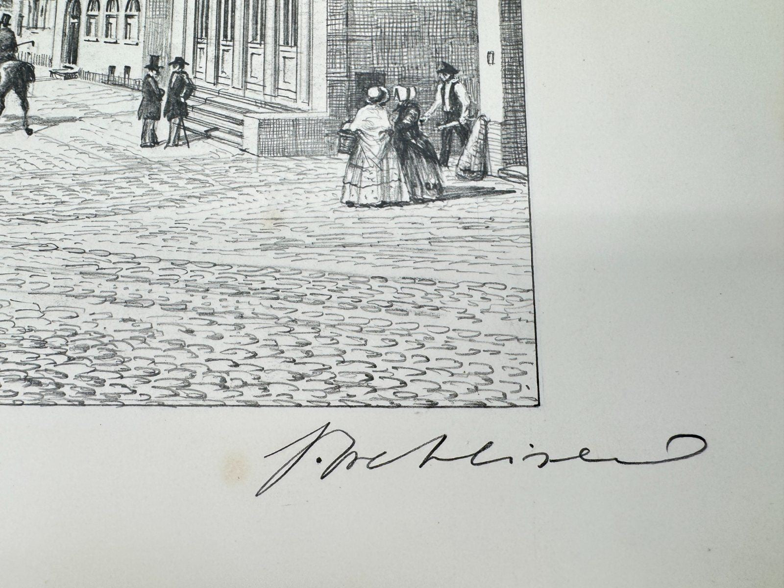 * HEINZ WEHLISCH ZEICHNUNG PFORZHEIM MARKT UM 1850 ANSICHT SIGNIERT