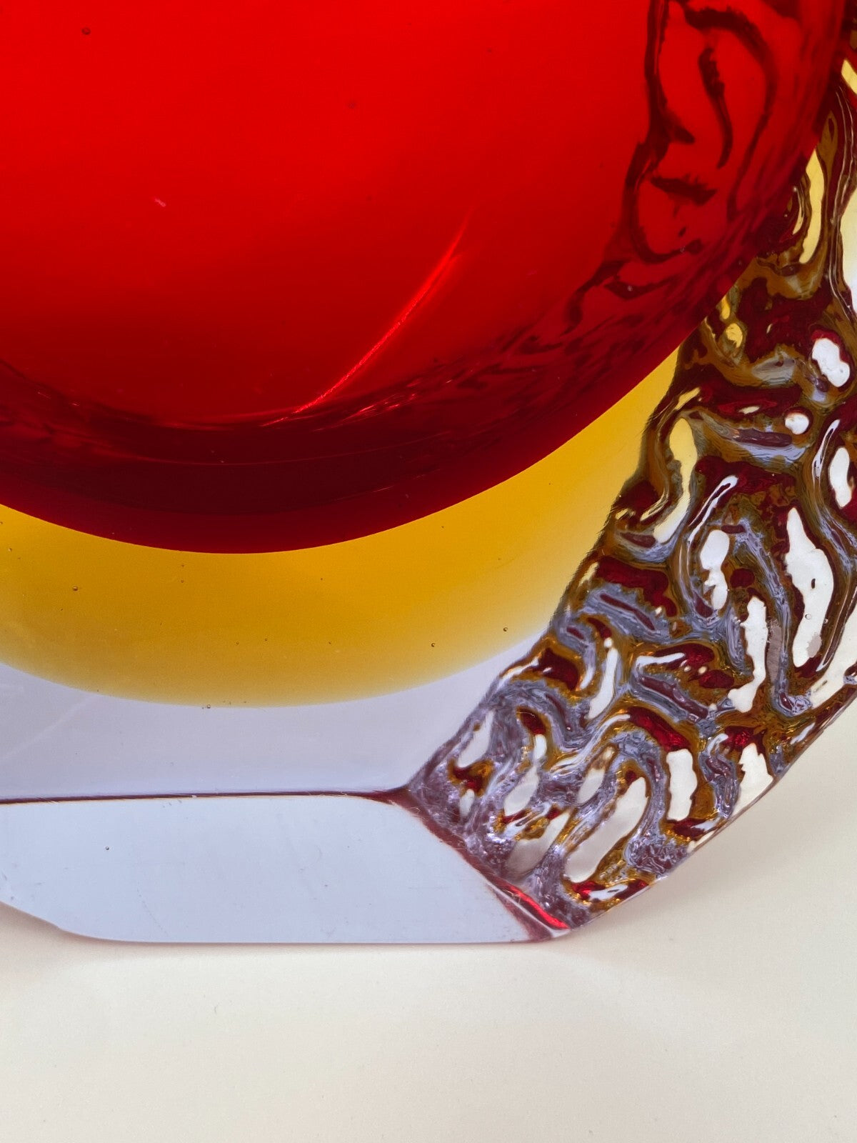 * MID CENTURY DESIGN MURANO GLAS VASE ROT GELB BLEIKRISTALL MANDRUZZATO 13CM