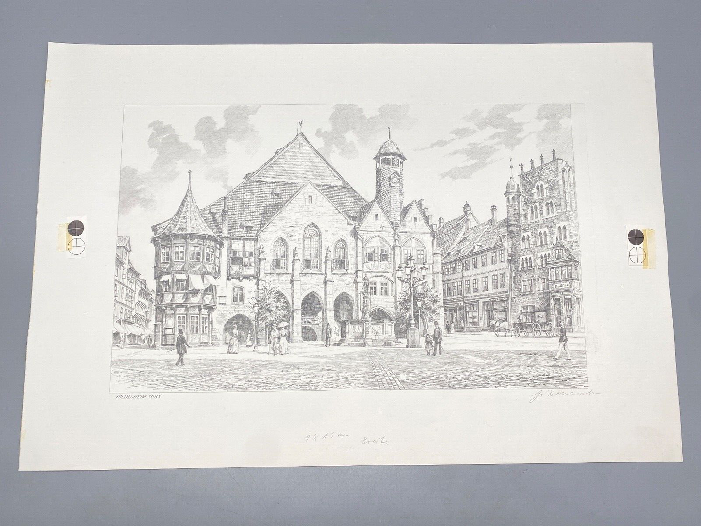HEINZ WEHLISCH ZEICHNUNG ANSICHT HILDESHEIM 1885 HANDSIGNIERT