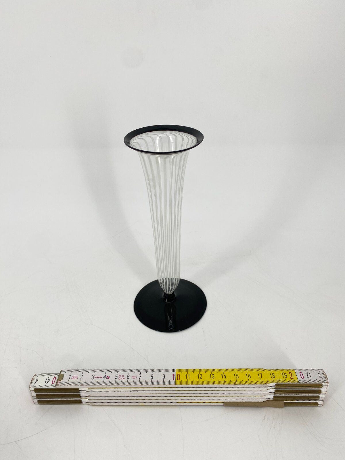 * VASE MURANO GLAS SCHWARZ WEIß VINTAGE MID CENTURY 50ER 60ER