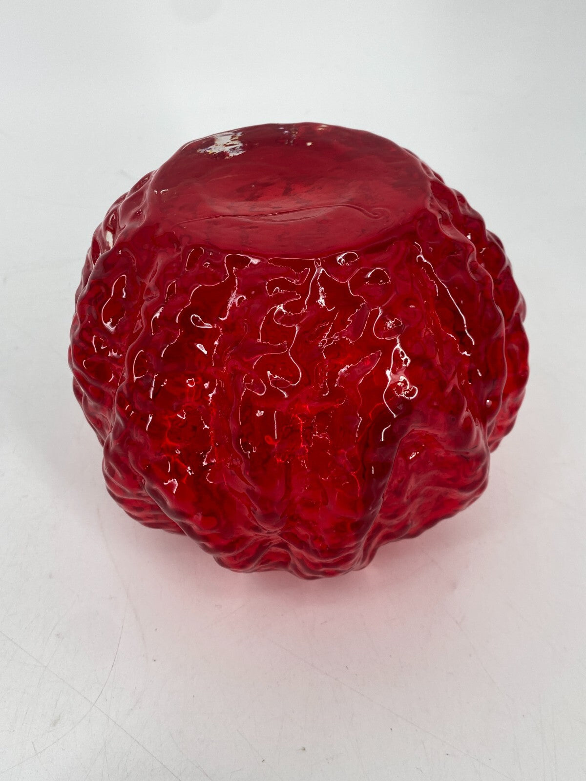 * VASE INGRID GLAS KUGEL KUGELVASE 60ER EISGLAS ROT VINTAGE