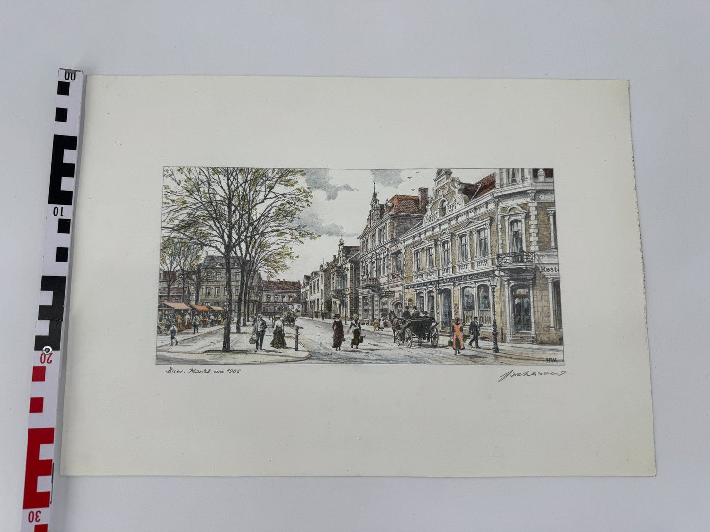 * HEINZ WEHLISCH ZEICHNUNG BUER MARKT UM 1905 ANSICHT SIGNIERT