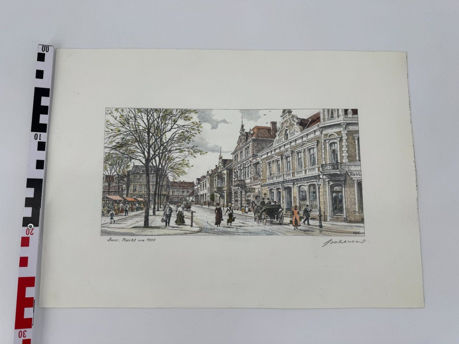 * HEINZ WEHLISCH ZEICHNUNG BUER MARKT UM 1905 ANSICHT SIGNIERT