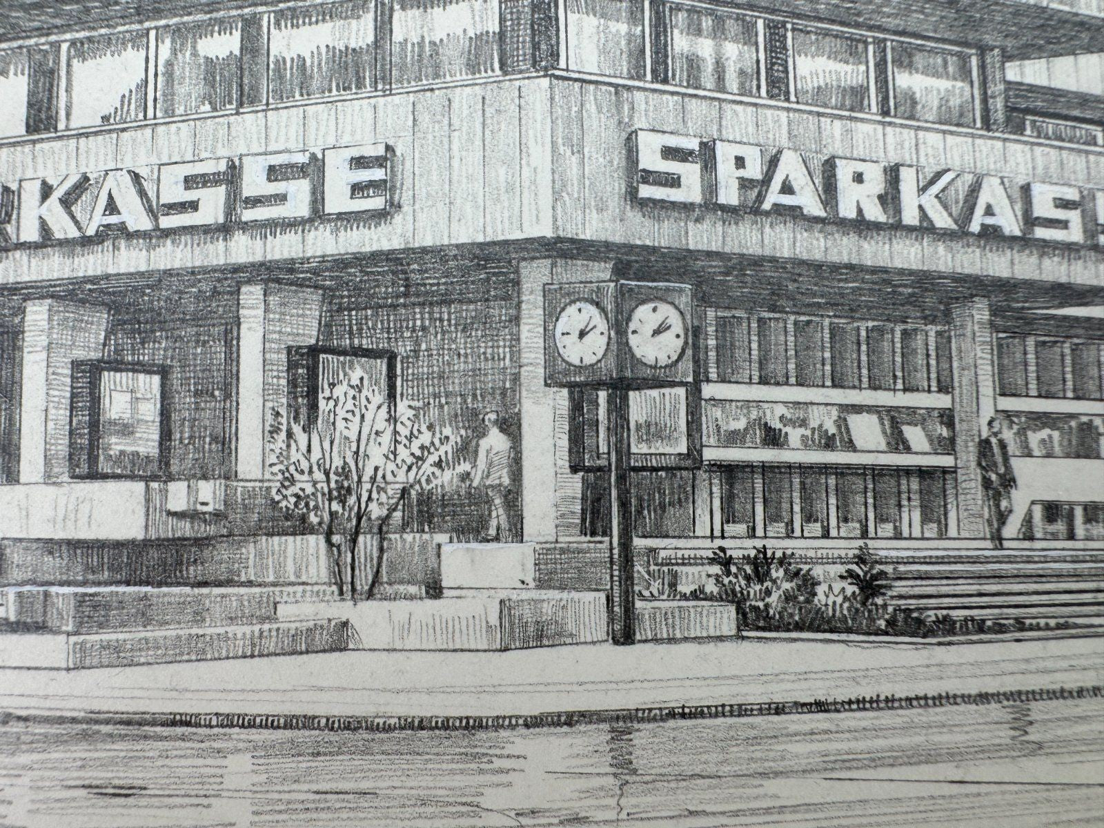 * HEINZ WEHLISCH ZEICHNUNG BURGSTEINFURT SPARKASSE ANSICHT SIGNIERT
