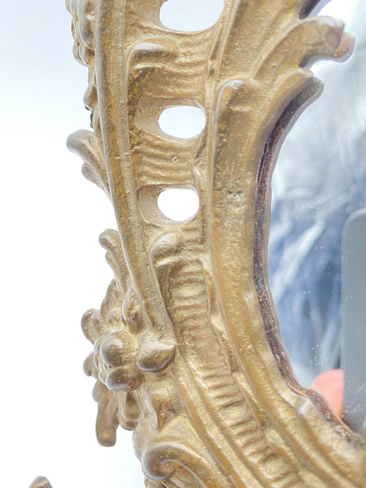 ANTIKER FRANZÖSISCHER ROKOKO KOSMETIKSPIEGEL SPIEGEL BRONZE PUTTE