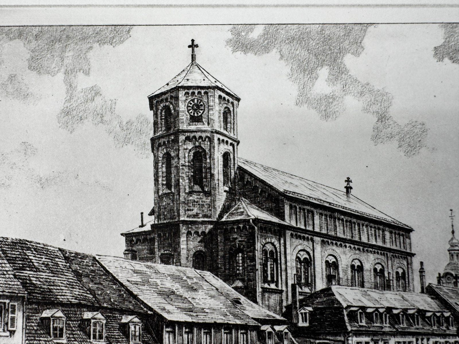 * HEINZ WEHLISCH ORIGINAL RADIERUNG HOMBURGER MARKTPLATZ UM 1910