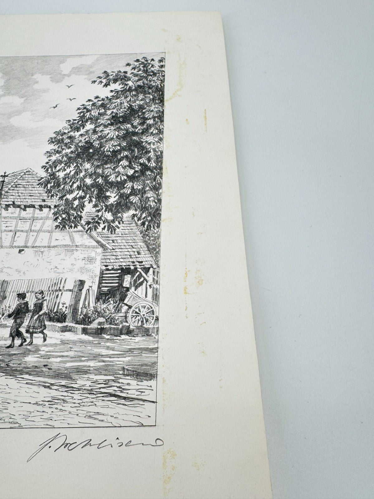 * HEINZ WEHLISCH ZEICHNUNG KUPPENHEIM UM 1890 ANSICHT SIGNIERT