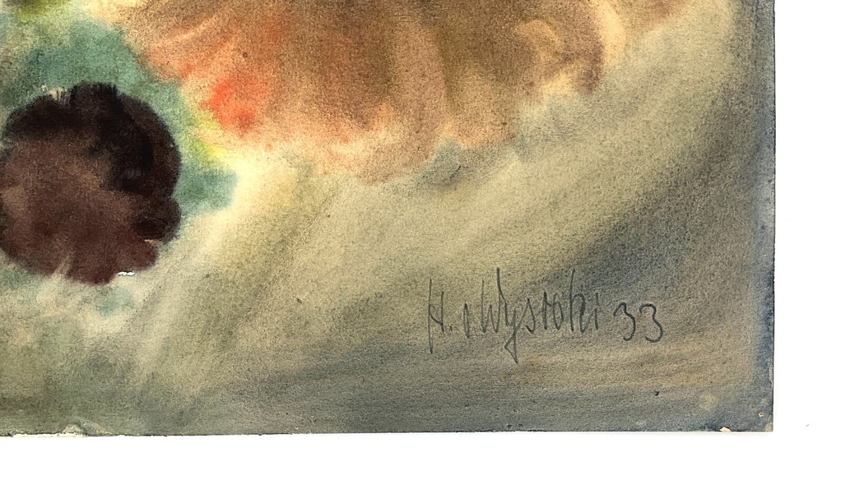 *GEMÄLDE AQUARELL SONNENBLUMEN STILLEBEN 1933 POLNISCH SIGNIERT UNIKAT EXPRESSIO
