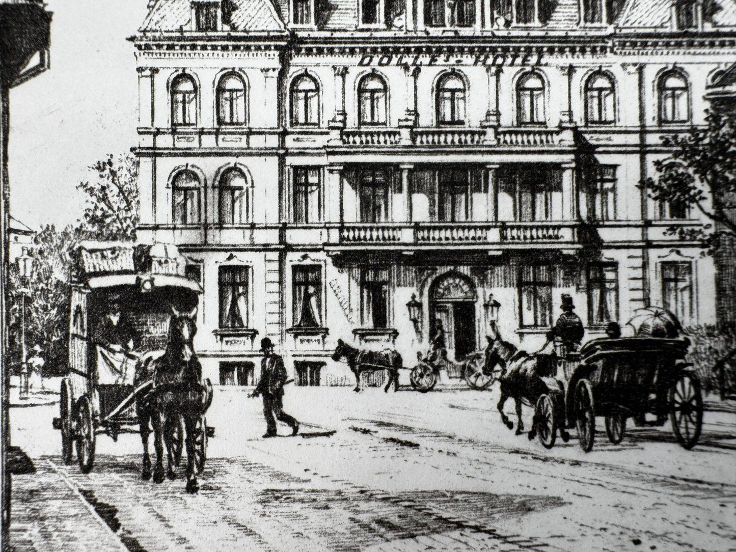 * HEINZ WEHLISCH ORIGINAL RADIERUNG CUXHAVEN DÖLLES HOTEL 1900 ANSICHT AK