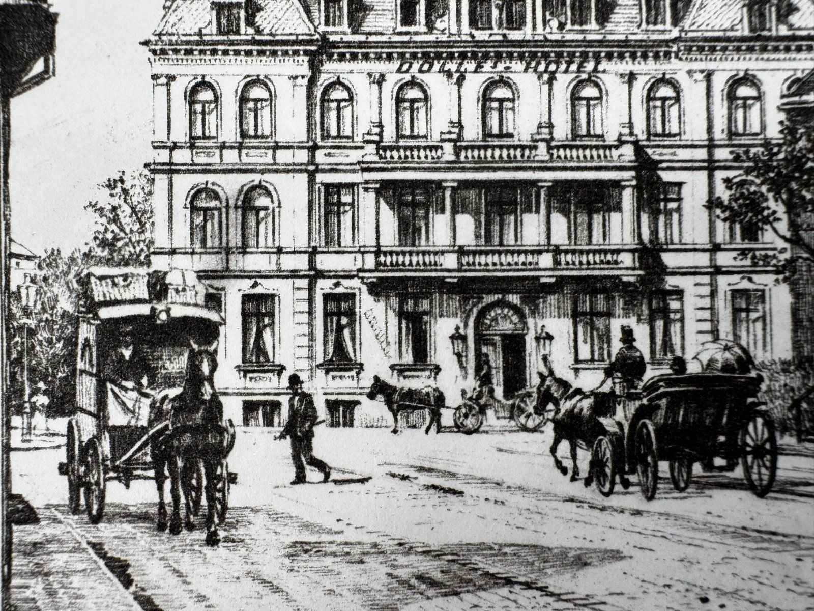 * HEINZ WEHLISCH ORIGINAL RADIERUNG CUXHAVEN DÖLLES HOTEL 1900 ANSICHT AK